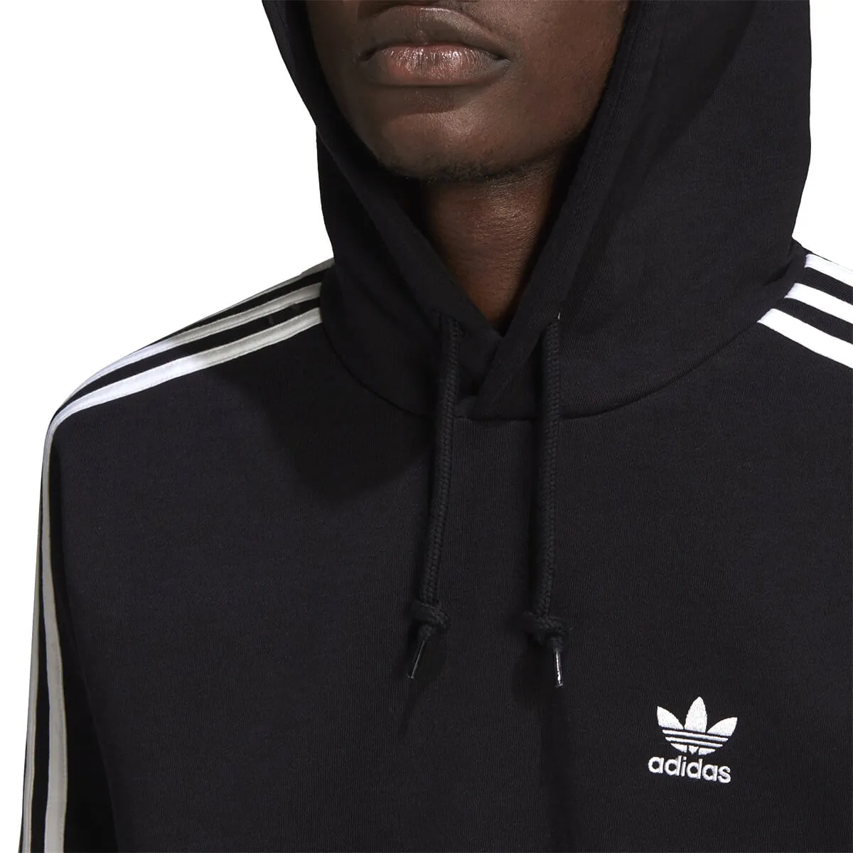 Adidas felpa 3 strisce c/capp. uomo nero