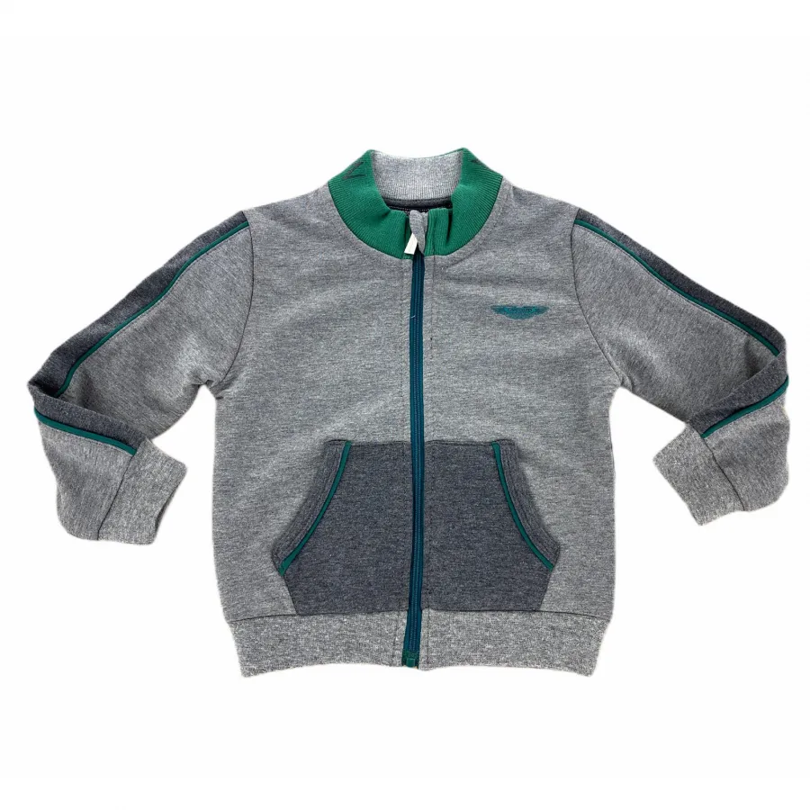 B26 felpa bimbo BOY ASTON MARTIN full zip grey/green sweatshirt kids