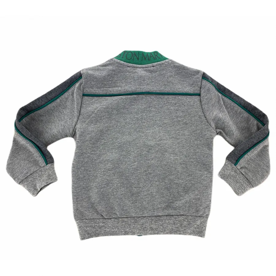 B26 felpa bimbo BOY ASTON MARTIN full zip grey/green sweatshirt kids