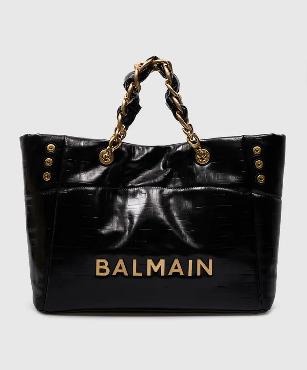 Balmain Borsa tote Cabas 1945 grigio nero con logo testurizzato DN1FF827LETF