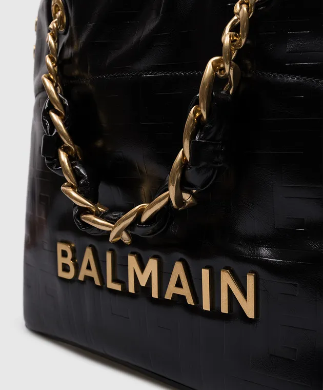 Balmain Borsa tote Cabas 1945 grigio nero con logo testurizzato DN1FF827LETF