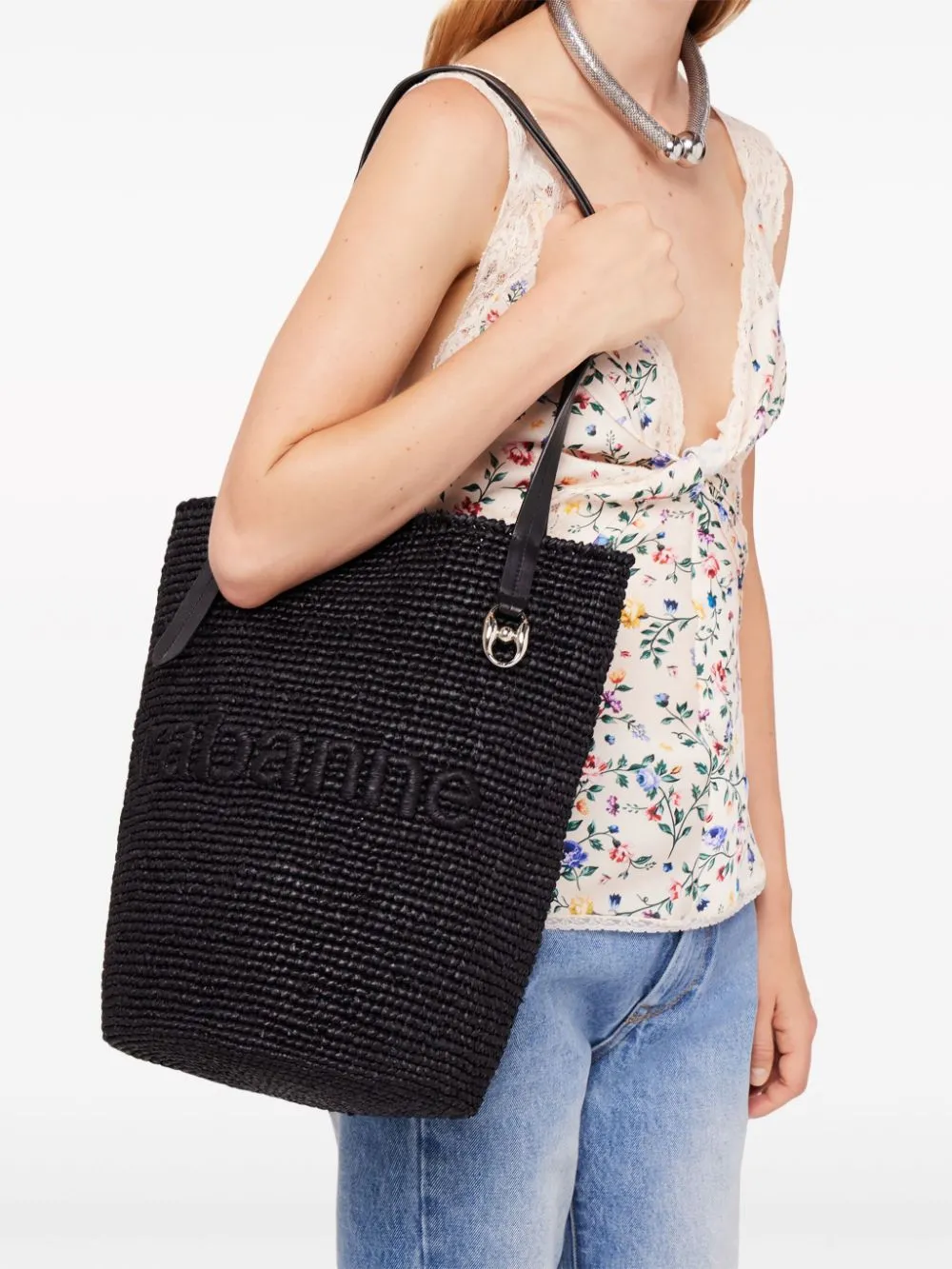 Borsa a spalla cabas basket in nero Rabanne - donna