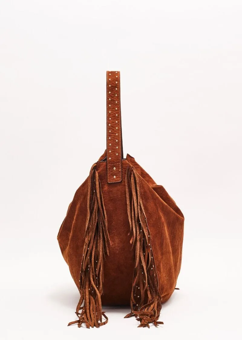 Borsa effetto suede con frange