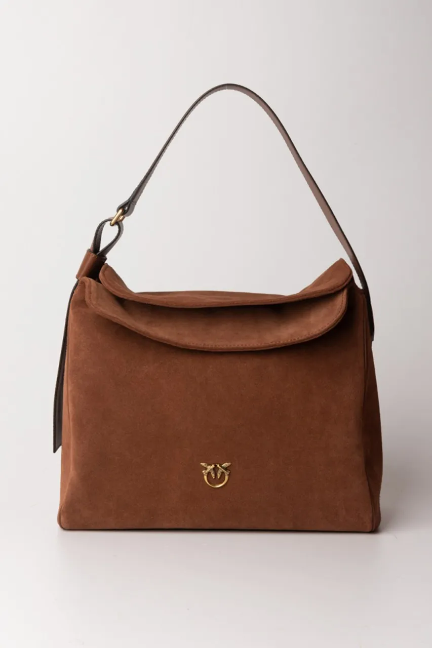 Borsa hobo leaf in suede CUOIO-ANTIQUE GOLD