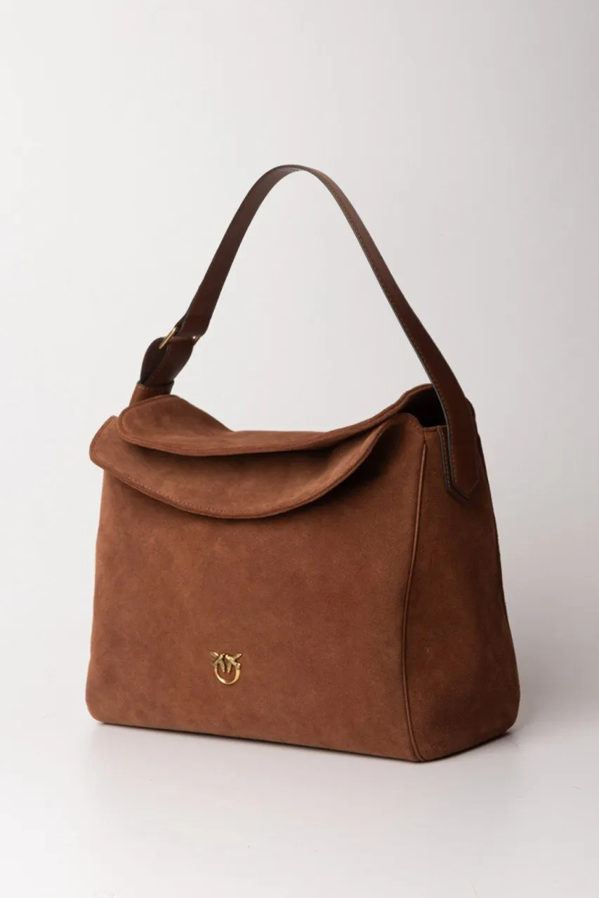 Borsa hobo leaf in suede CUOIO-ANTIQUE GOLD