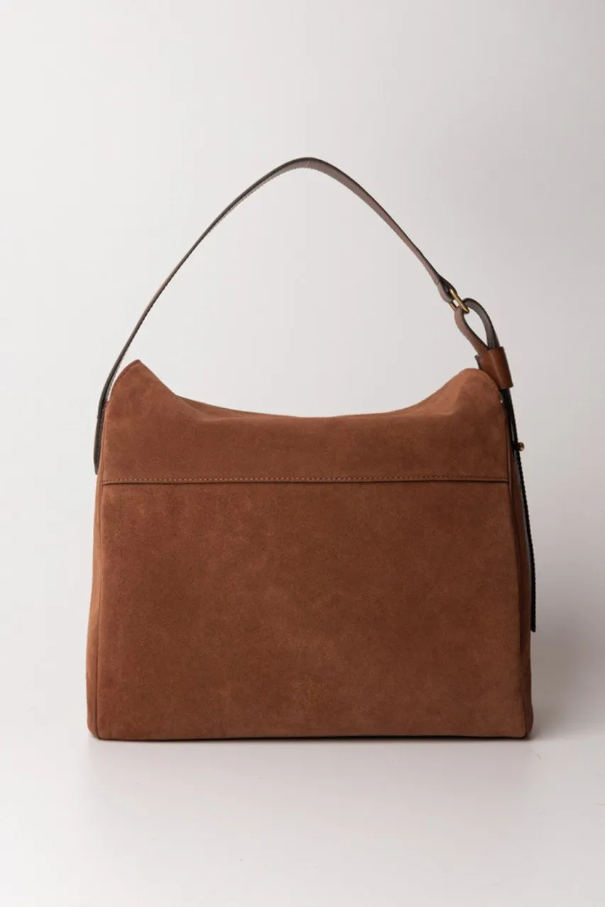 Borsa hobo leaf in suede CUOIO-ANTIQUE GOLD