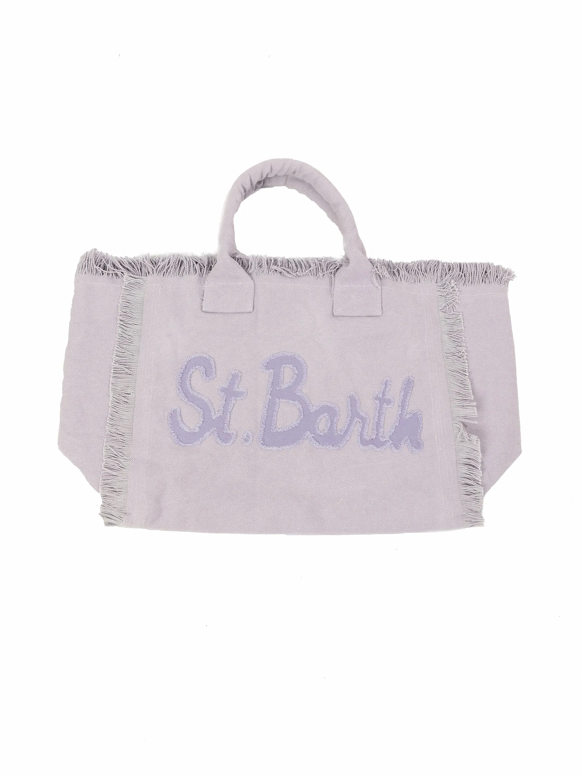 Borsa Tote in Cotone con Toppa con Logo Lilla