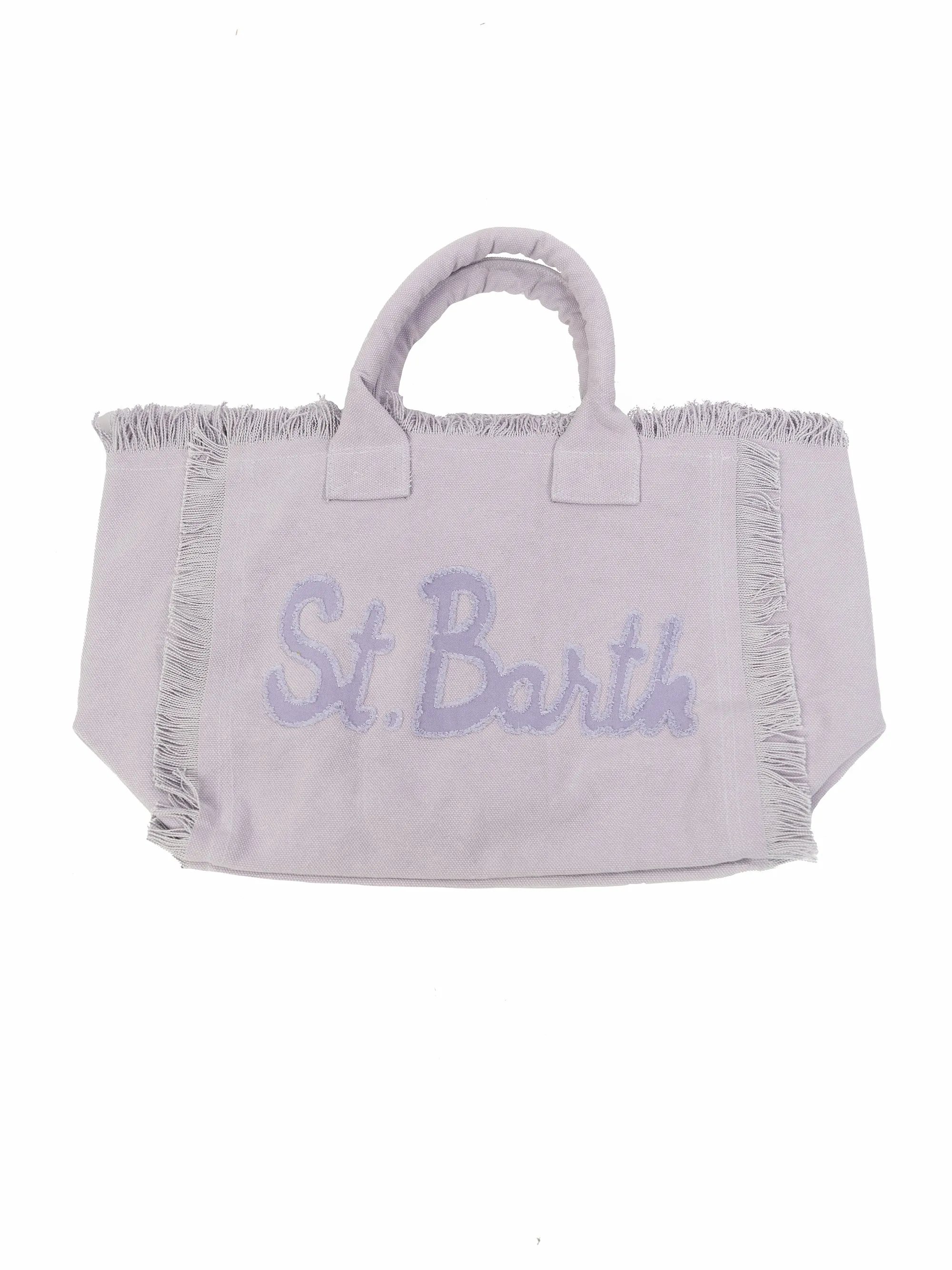 Borsa Tote in Cotone con Toppa con Logo Lilla