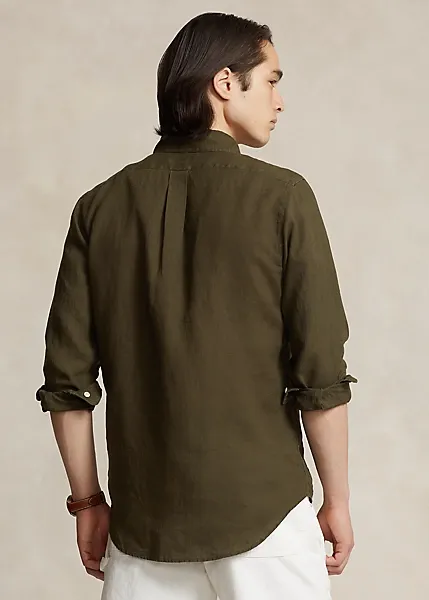 CAMICIA VERDE IN LINO CON RICAMO LOGO