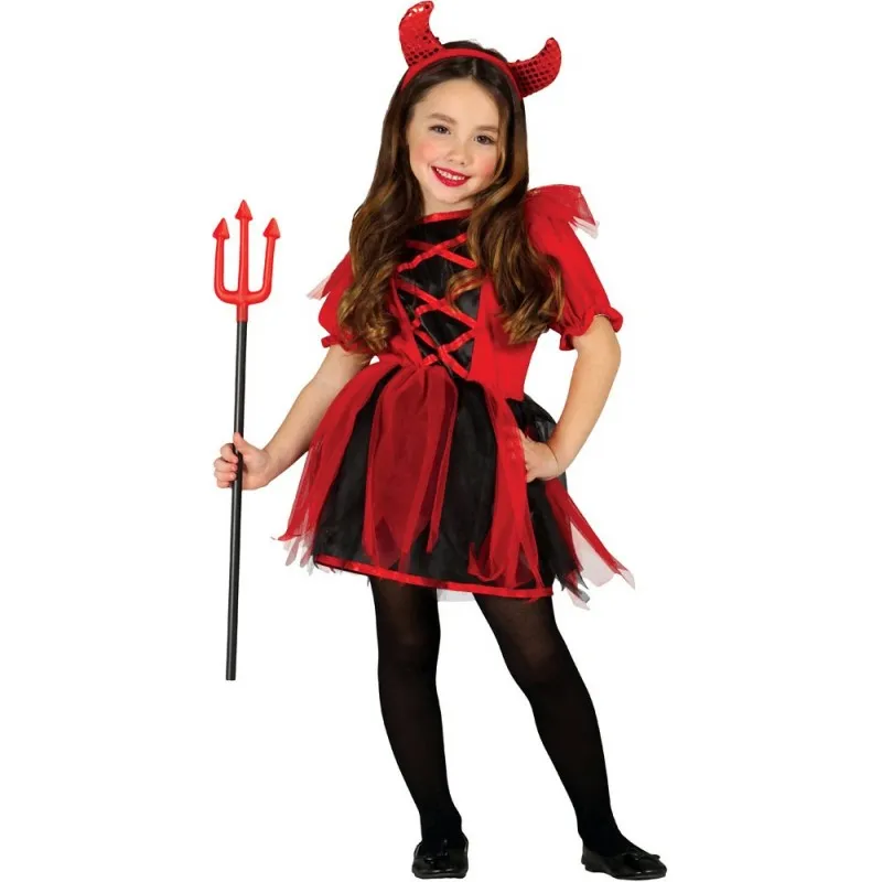 COSTUME DIAVOLESSA BABY 10/12 ANNI VESTITO E DIADEMA PER FESTE E TRAVESTIMENTI DI HALLOWEEN CARNEVALE E PARTY A TEMA