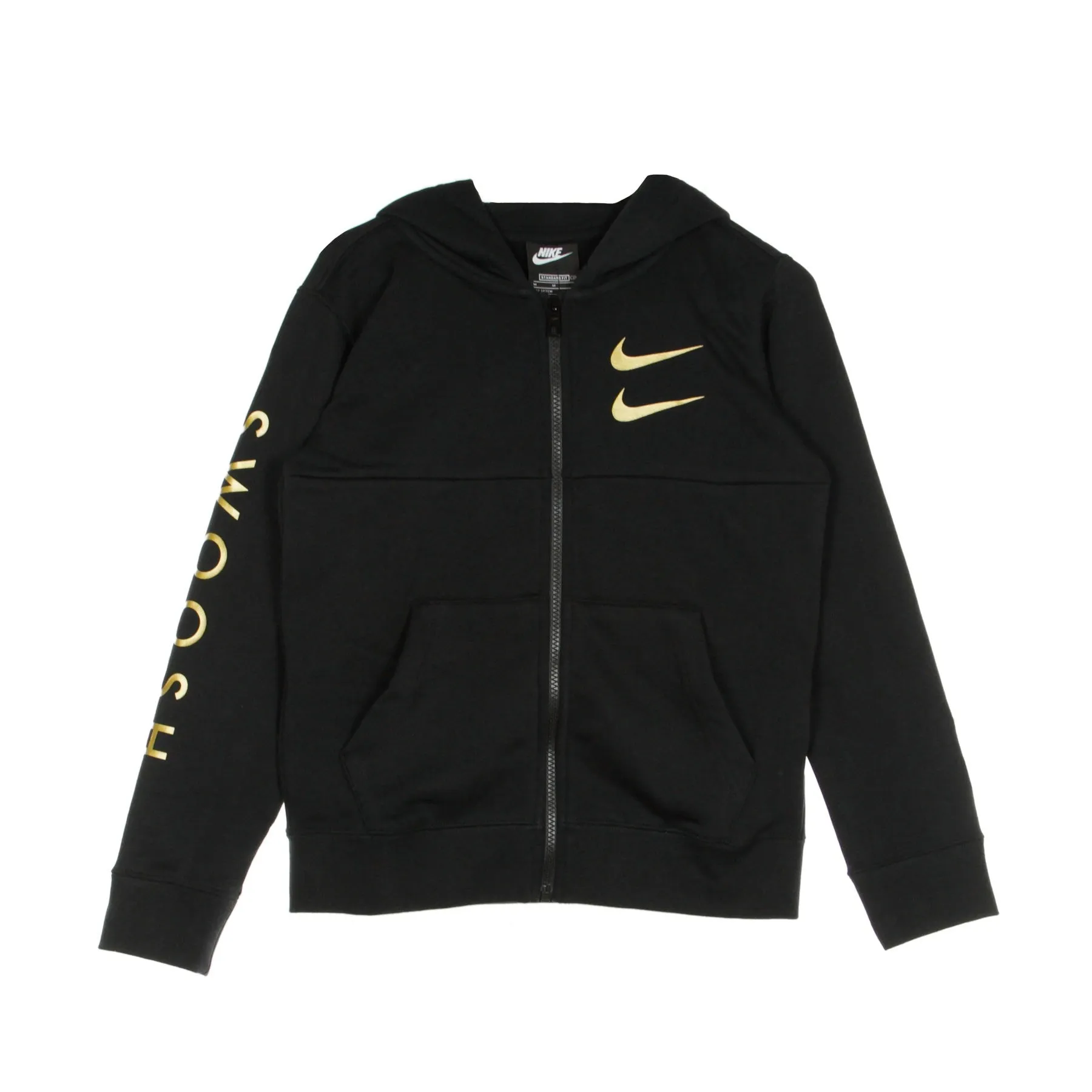 Felpa Cappuccio Zip Bambino Sportswear Swoosh Black/black/metallic Gold