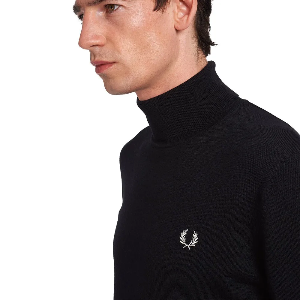 Fred Perry Maglioncino Dolcevita Logo Nero Uomo