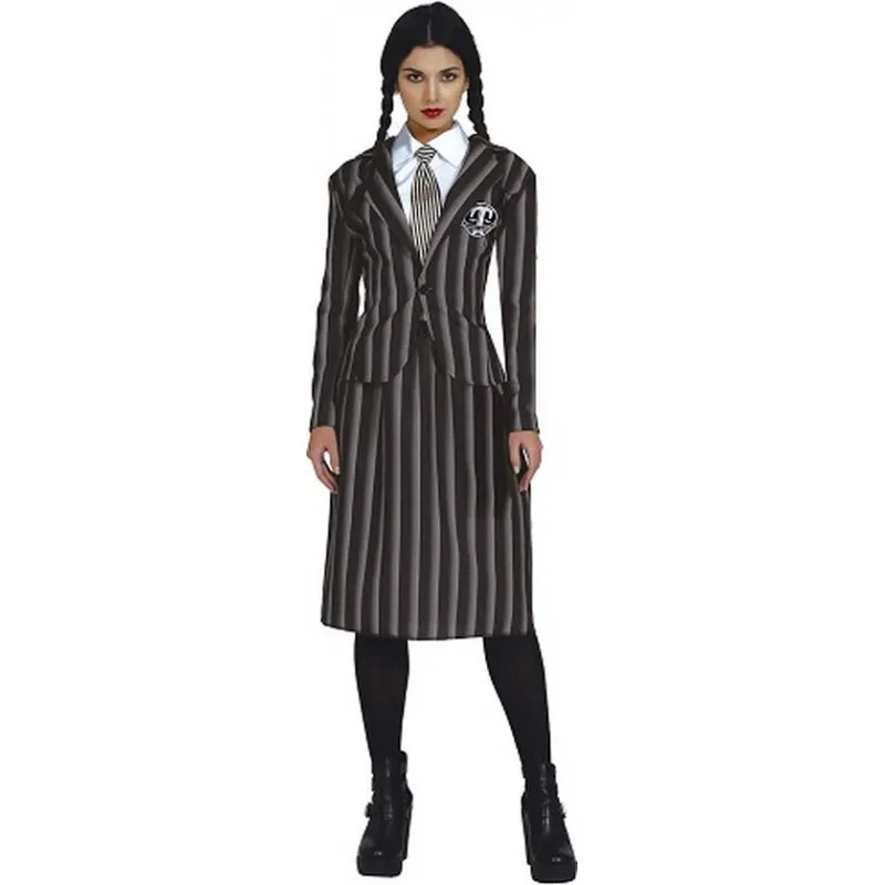 GOTHIC SCHOOL COSTUME CARNEVALE MERCOLEDI TG.XL PER TRAVESTIMENTI A TEMA FILM FAMIGLIA ADDAMS HALLOWEEN NO ACCESSORI