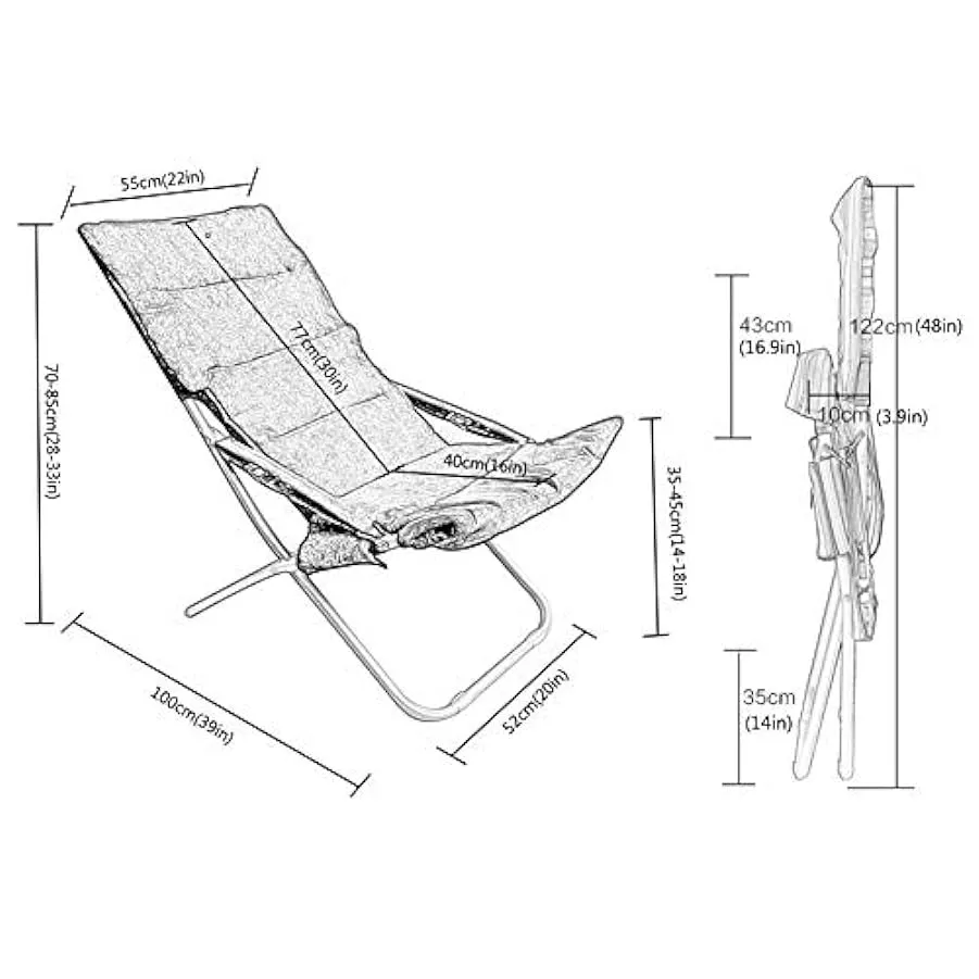 Lovehouse Regolabile Sedia Pieghevole con Rimovibile Imbottito Copertina, Portabile Reclinabili Sedia da Campeggio All’aperto Se
