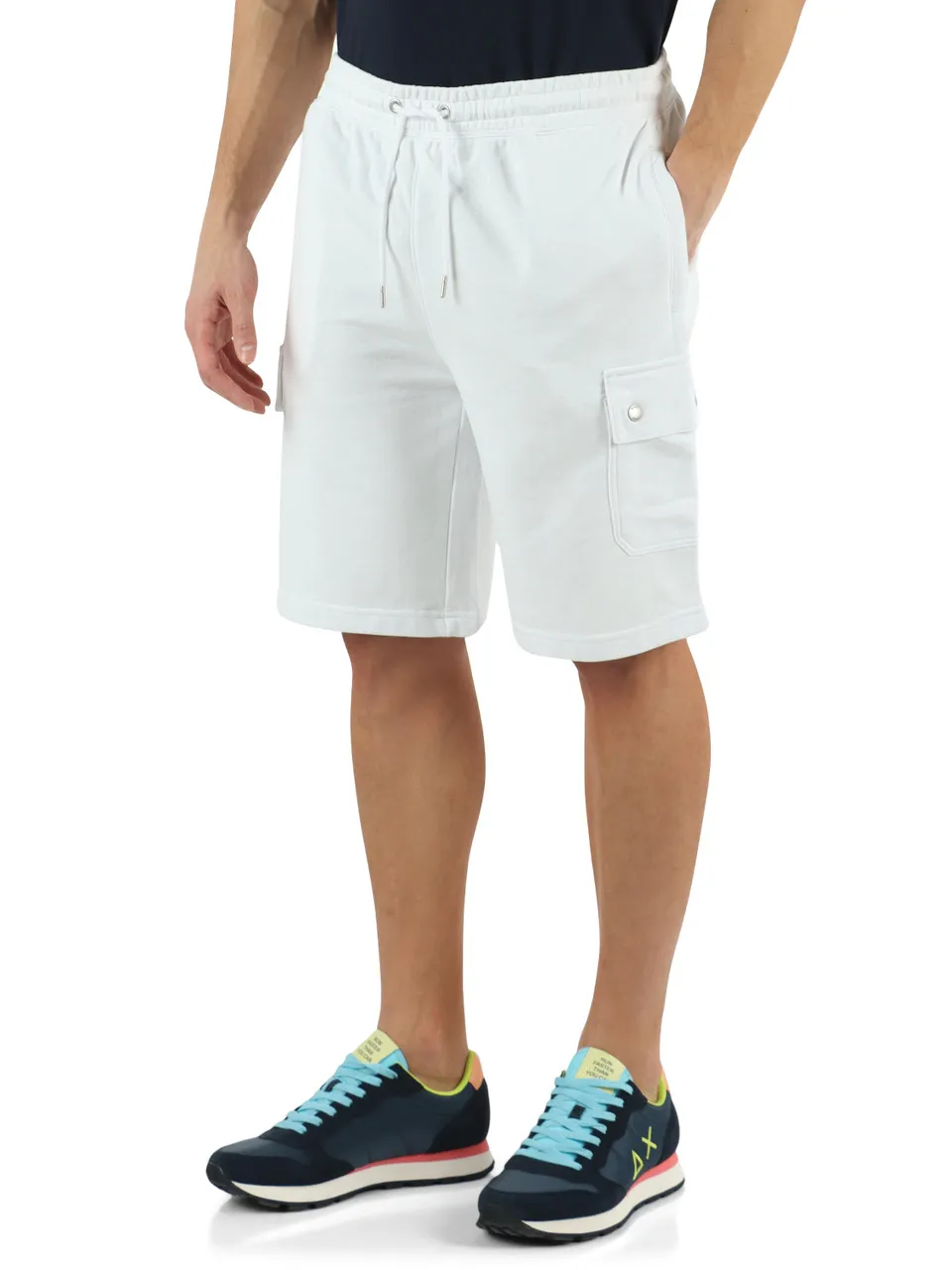 Pantaloncino sportivo in cotone garzato con tasche cargo