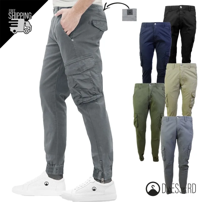 Pantalone Cargo Uomo Con Tasche laterali gamba stretta casual in cotone Slim, Pantaloni Dresserd