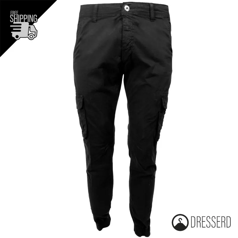 Pantalone Cargo Uomo Con Tasche laterali gamba stretta casual in cotone Slim, Pantaloni Dresserd