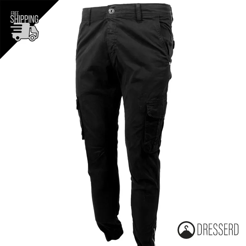 Pantalone Cargo Uomo Con Tasche laterali gamba stretta casual in cotone Slim, Pantaloni Dresserd