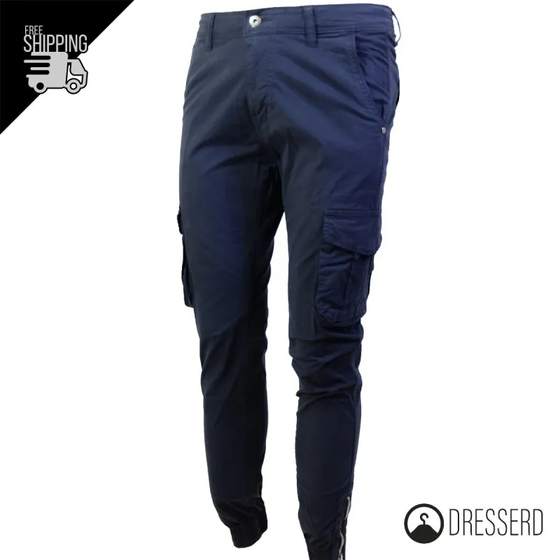 Pantalone Cargo Uomo Con Tasche laterali gamba stretta casual in cotone Slim, Pantaloni Dresserd