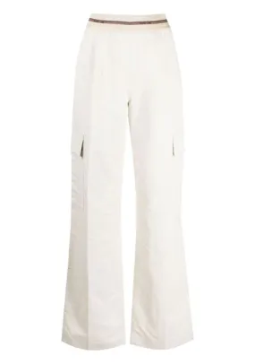 Pantaloni cargo con banda logo in bianco - donna