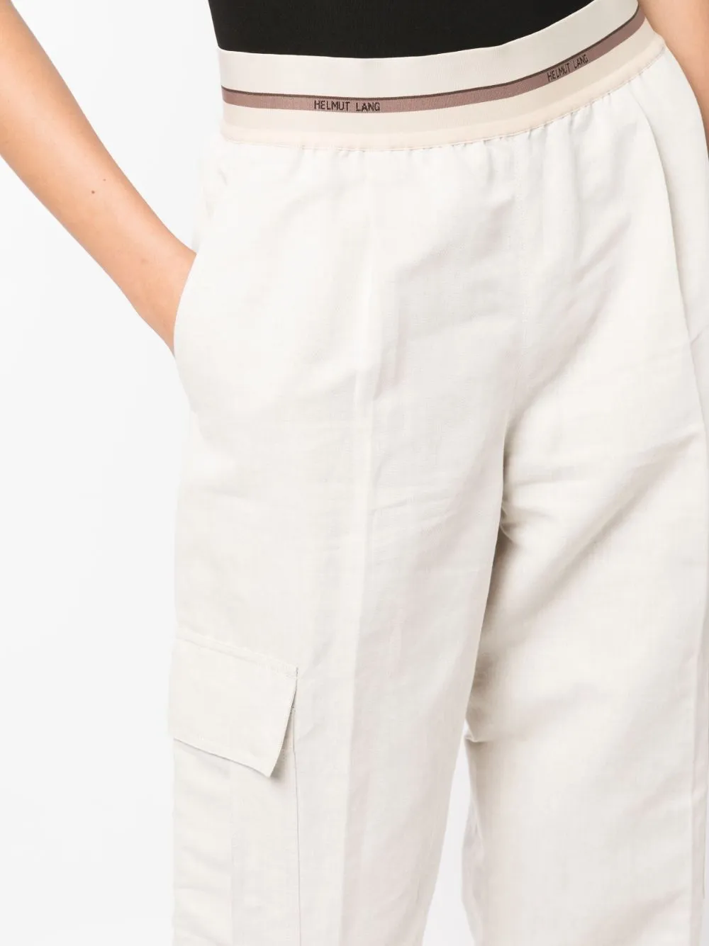 Pantaloni cargo con banda logo in bianco - donna