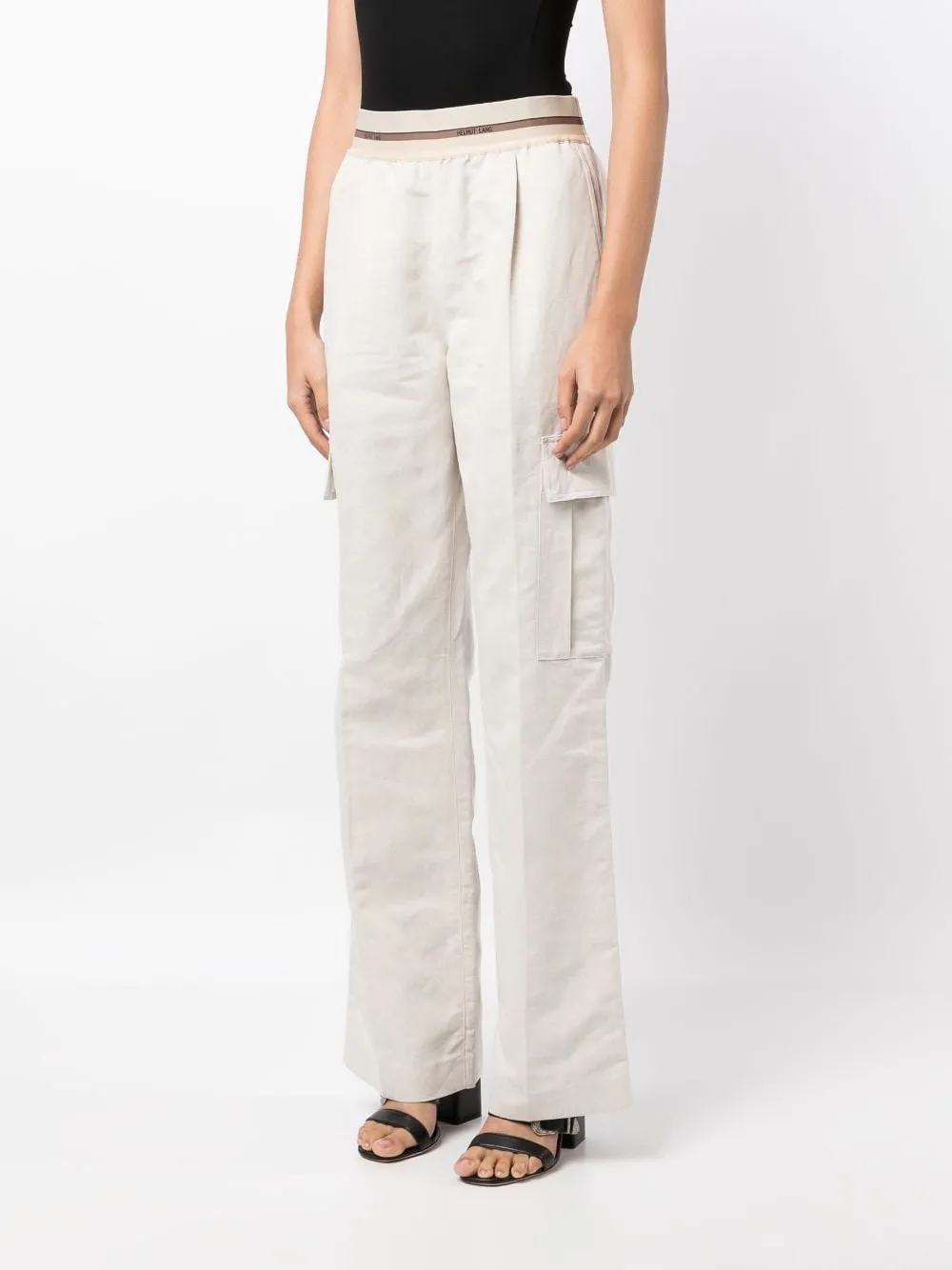 Pantaloni cargo con banda logo in bianco - donna