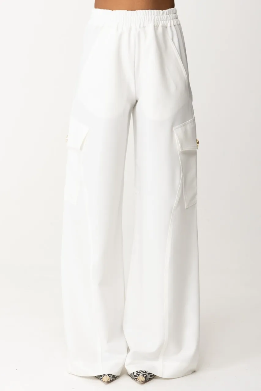 Pantaloni cargo fluidi in viscosa stretch BIANCO-BIANCANEVE