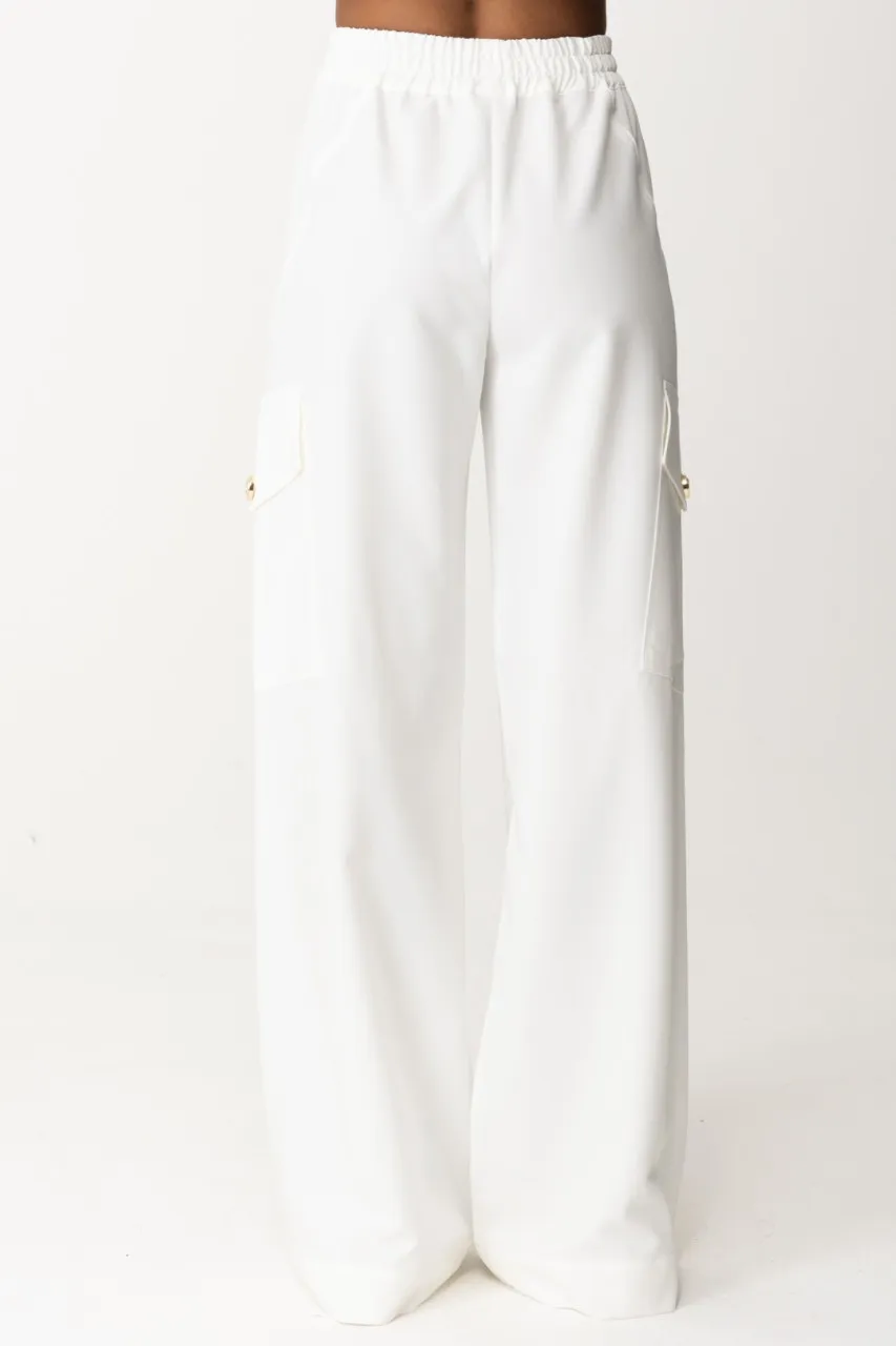 Pantaloni cargo fluidi in viscosa stretch BIANCO-BIANCANEVE