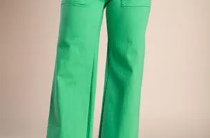 Pantaloni in cotone con gamba larga, verde