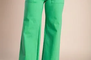 Pantaloni in cotone con gamba larga, verde