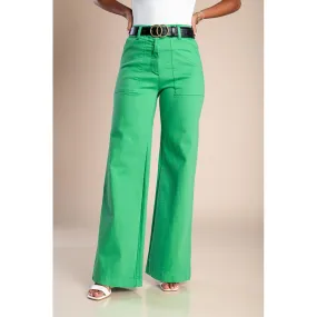 Pantaloni in cotone con gamba larga, verde