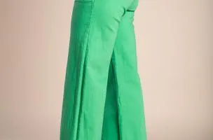 Pantaloni in cotone con gamba larga, verde