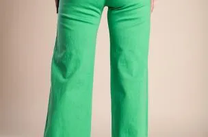 Pantaloni in cotone con gamba larga, verde