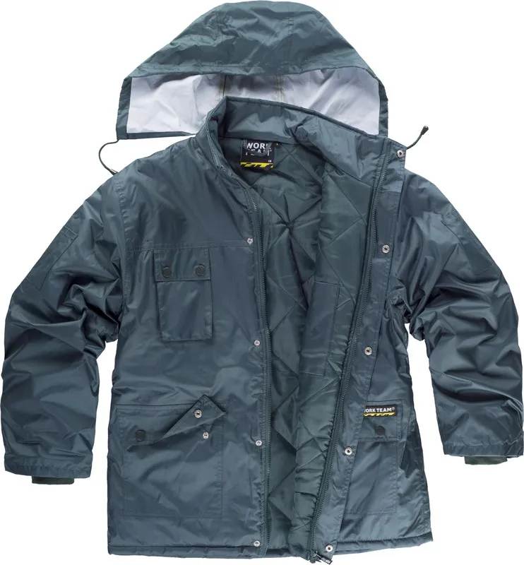 Parka basic imbottito e impermeabile, cappuccio verde