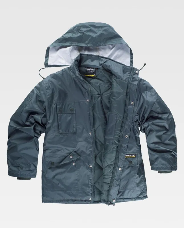 Parka basic imbottito e impermeabile, cappuccio verde