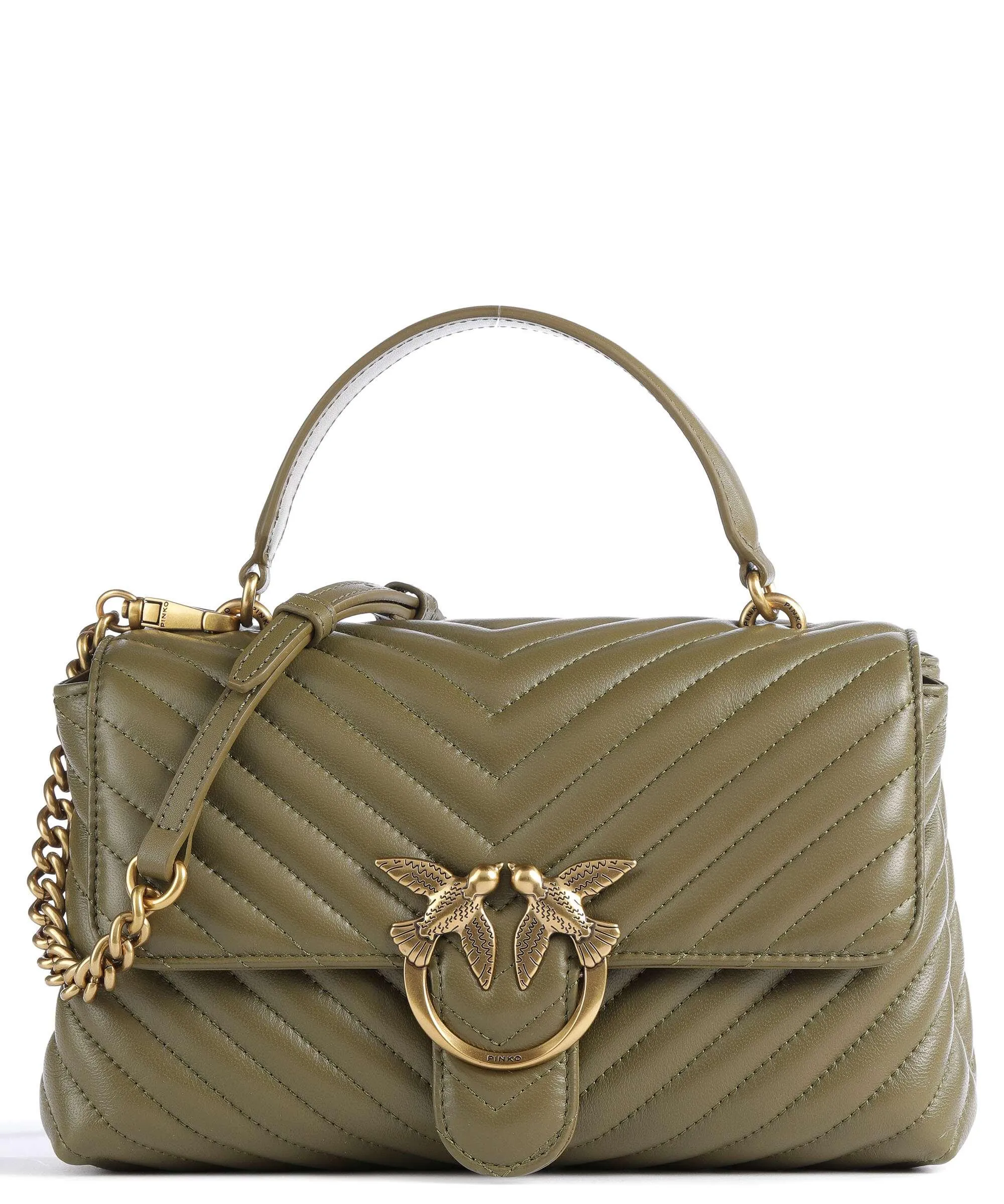  Pinko Love Lady Puff Classic Borsa a mano pelle di pecora verde-oliva  