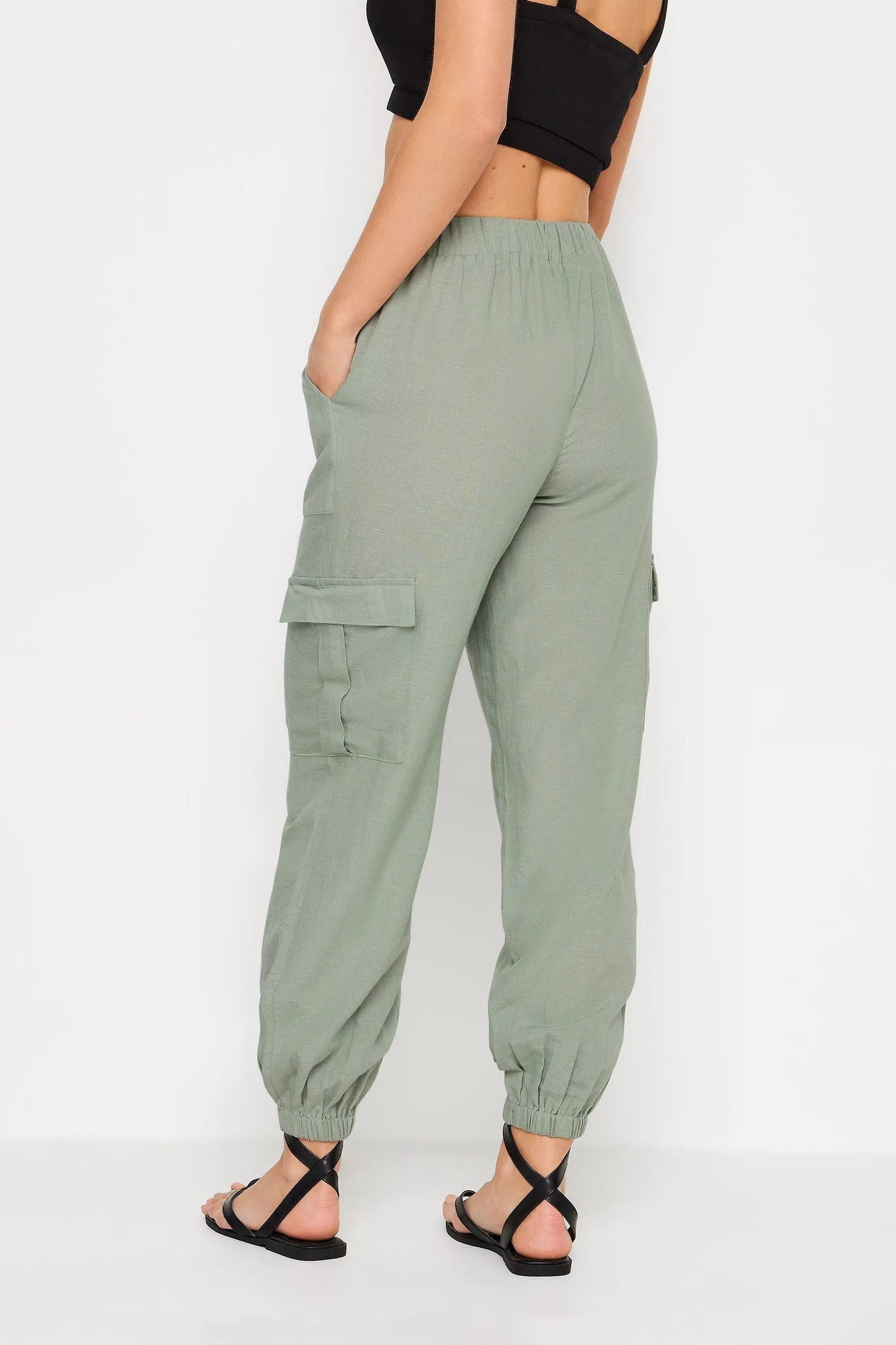 PixieGirl Petite - Pantaloni cargo in lino con elastico sul fondo