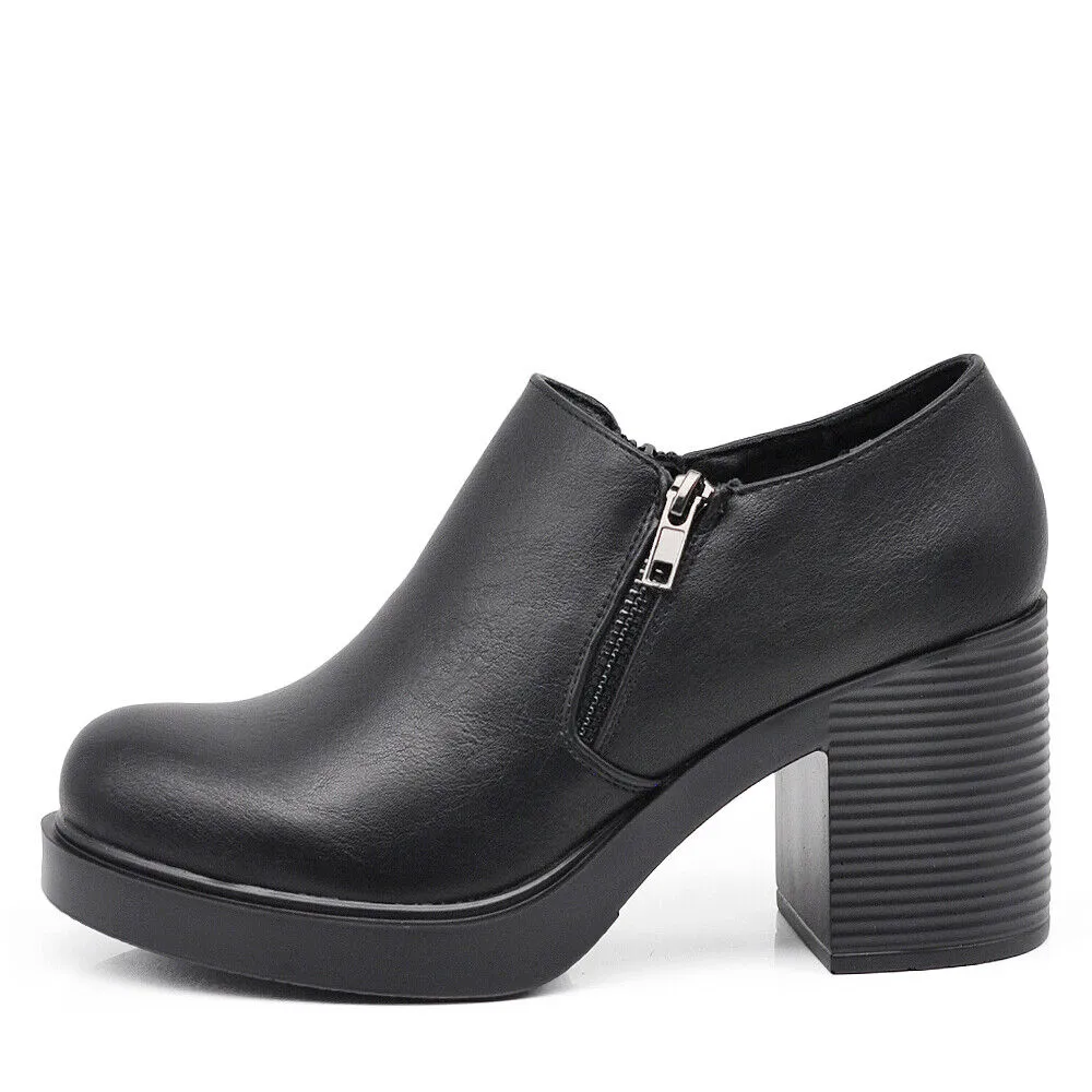 Scarpe Da Donna Con Tacco Medio Zip Cerniera Y18 nero