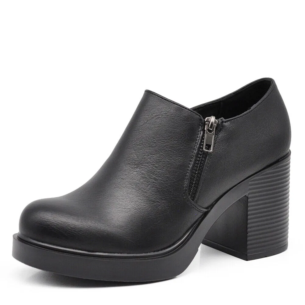 Scarpe Da Donna Con Tacco Medio Zip Cerniera Y18 nero