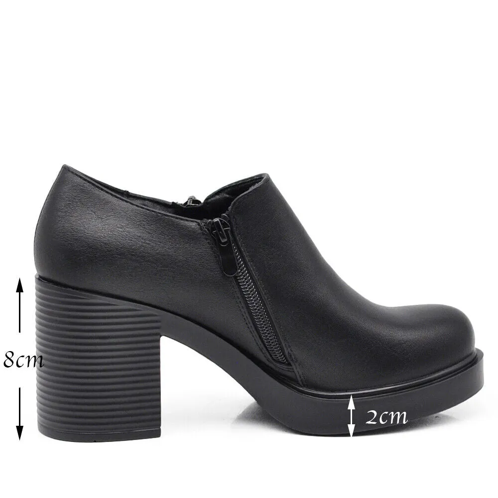 Scarpe Da Donna Con Tacco Medio Zip Cerniera Y18 nero