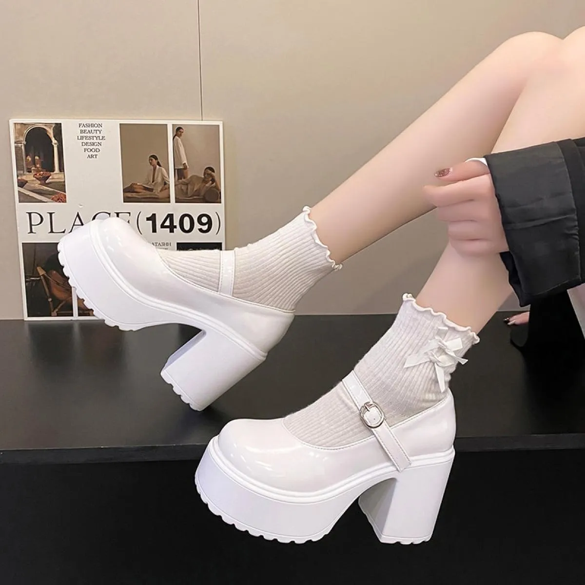 Scarpe Mary Jane con tacco gotico e plateau con tacco altissimo da donna Primavera/Autunno