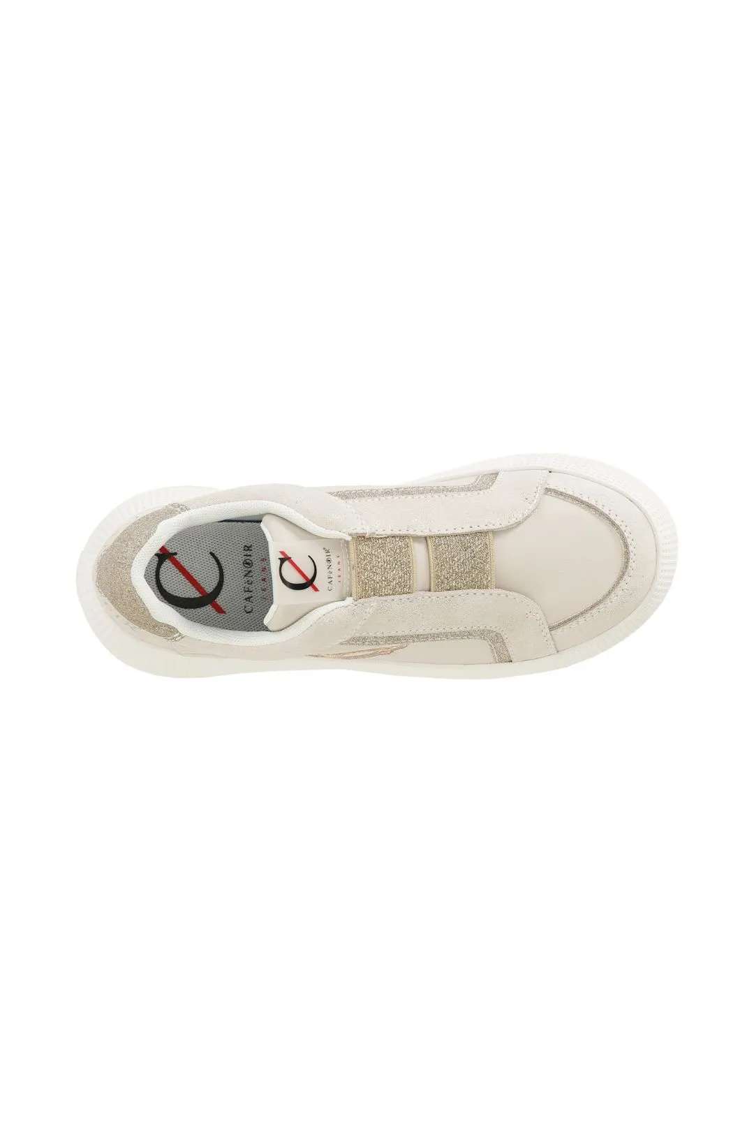 slip-on in pelle scamosciata laminata con riporti glitter beige