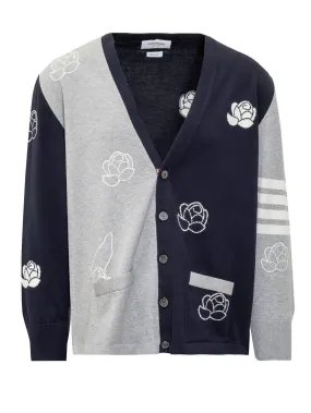 THOM BROWNE Cardigan Uccelli e Fiori in Cotone  