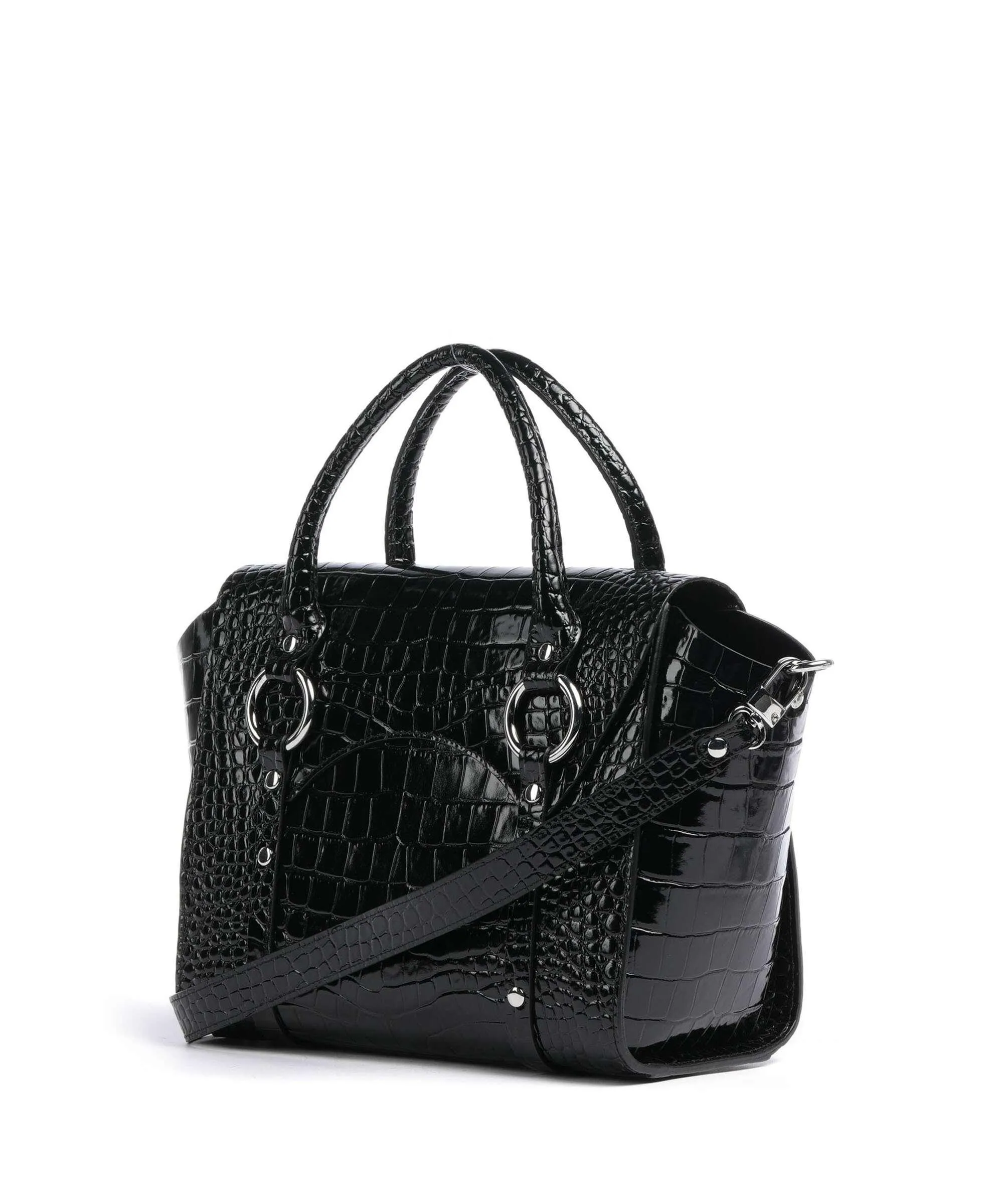  Vivienne Westwood Betty Embossed Croc Medium Borsa a mano pelle di vitello goffrata nero  